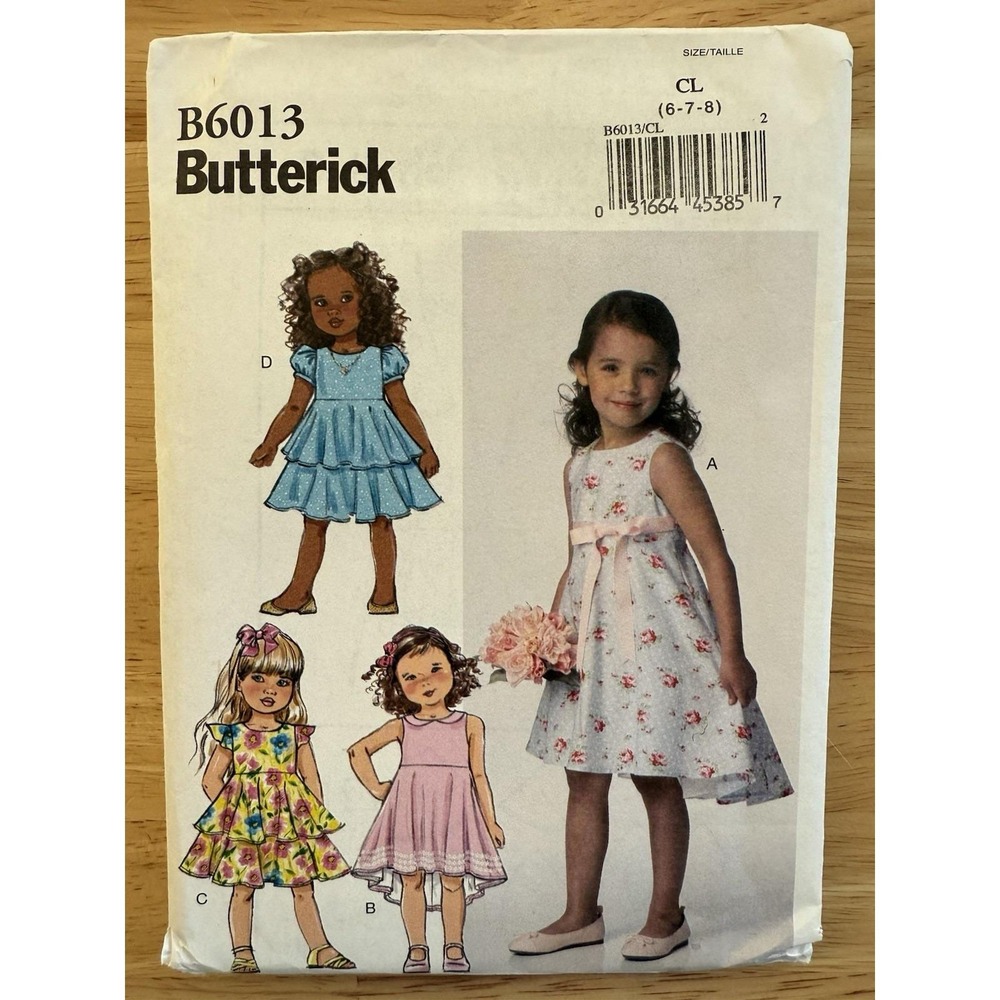 Butterick Pattern B6013 Children's Girls' Dress 4 Variations Size 6-8 Uncut‎ FF